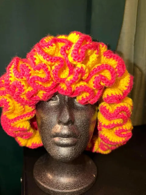 Handcrafted Yellow & Hot Pink Ruffle Crochet Hat