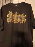 Shalawam Graffiti Gold Graphic T-Shirt - Black Streetwear Tee