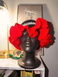 Handcrafted Red, Black & White Ruffle Crochet Hat