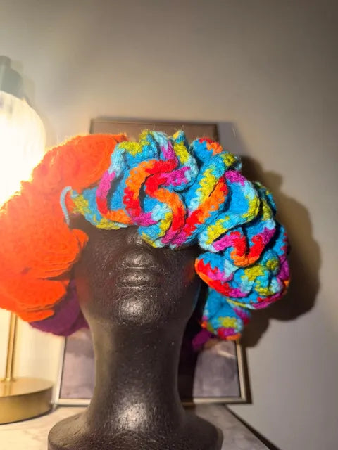 Handcrafted Multicolor & Orange Split Ruffle Crochet Hat
